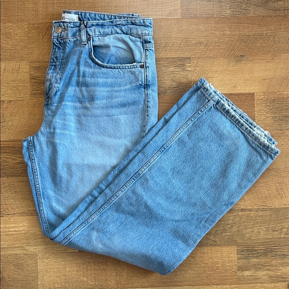NWOT ZARA Extra Long TRF Mid-Rise Wide Leg Jeans Size 12